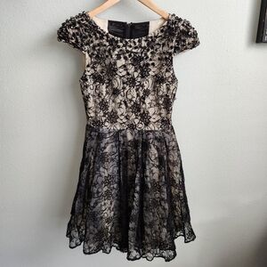 Alice + Olivia black lace Rhinestone a-line dress Size 0